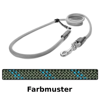 EASYLONG Hundeleine - M - 2m - olive mit blauen Linien
